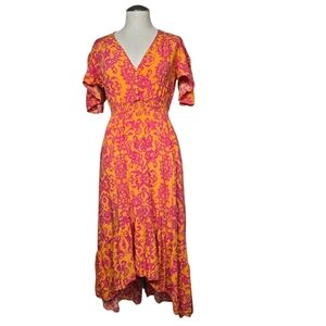 Abel The Label Maya V Neck Hi Low Orange Pink Dress S